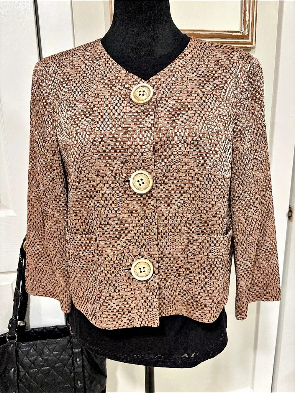 Lafayette 148 New York Textured Button Front Blazer in Brown Size 8
